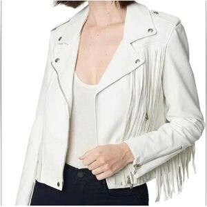 Blank NYC Women's Cream Fringe Leather Jacket
